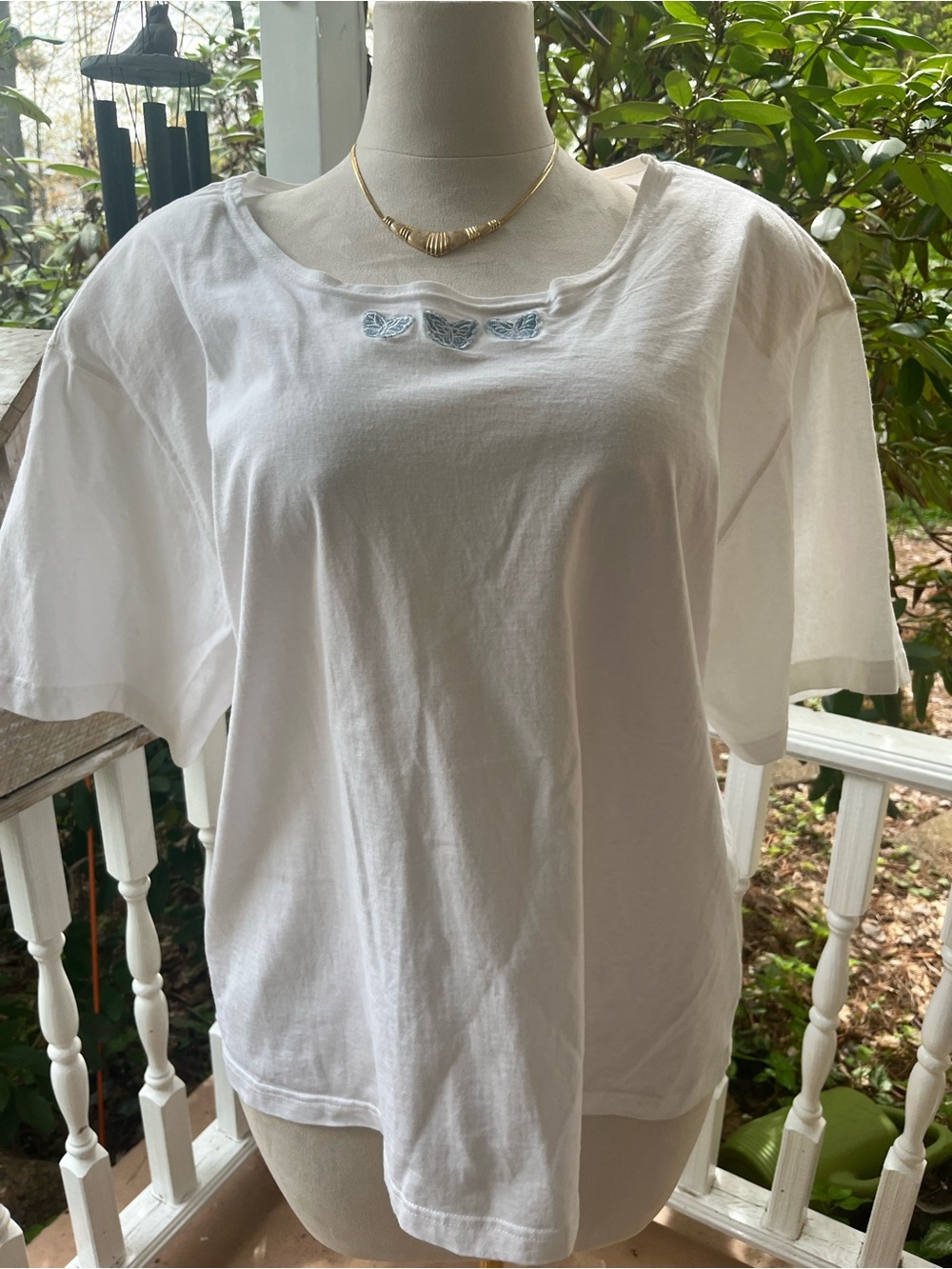 Butterfly Embroidered White Cotton Tee | Fairycore Y2K Indie | 2X Oversized